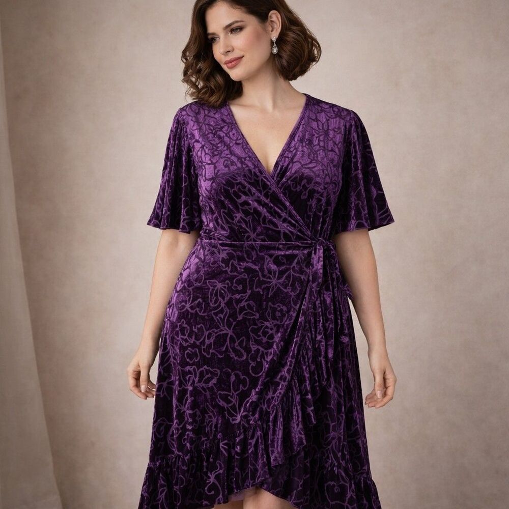 Calvin Klein Velvet Burnout Wrap Dress